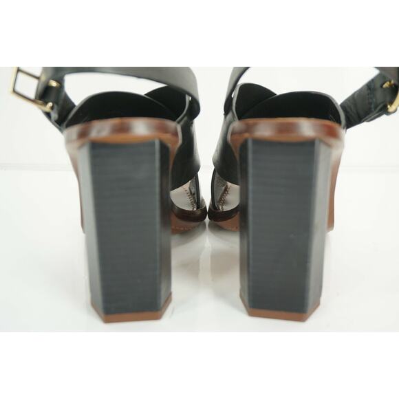 Tory Burch Black Leather Bleeker Wide Strappy Sandals Size 6.5 Hex Heel NIB - Picture 5 of 9